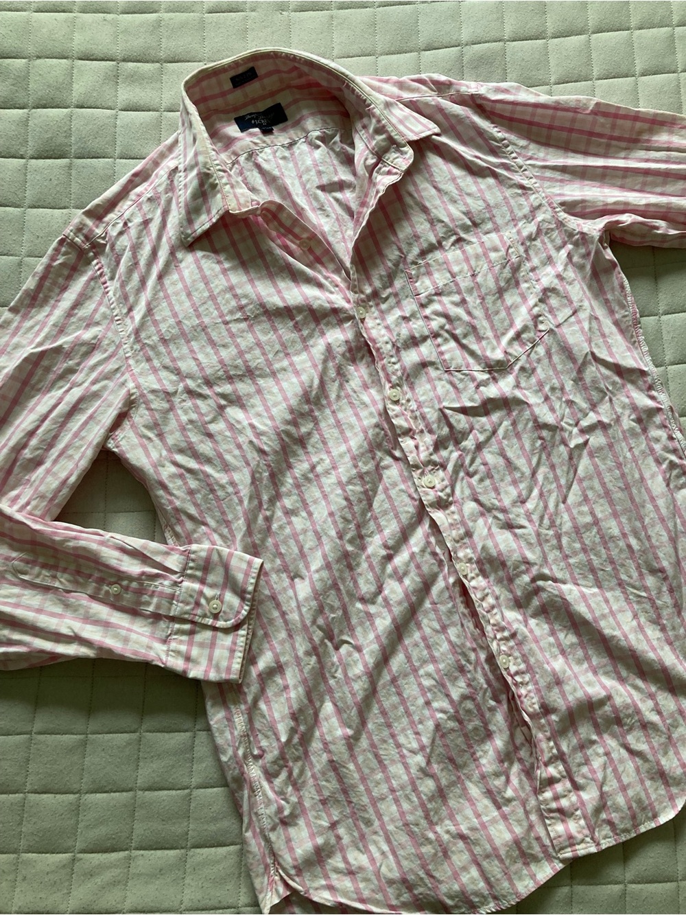 J. Crew Men’s Pink and White Checkered Casual Button-Down Shirt